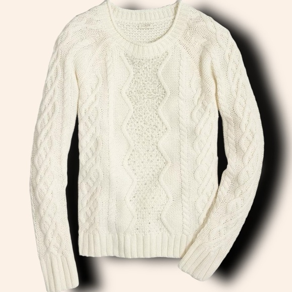 J. Crew Factory ‘Merino Wool Blend Silver Bead Embellished Cable Knit Sweater’ S - Picture 1 of 13